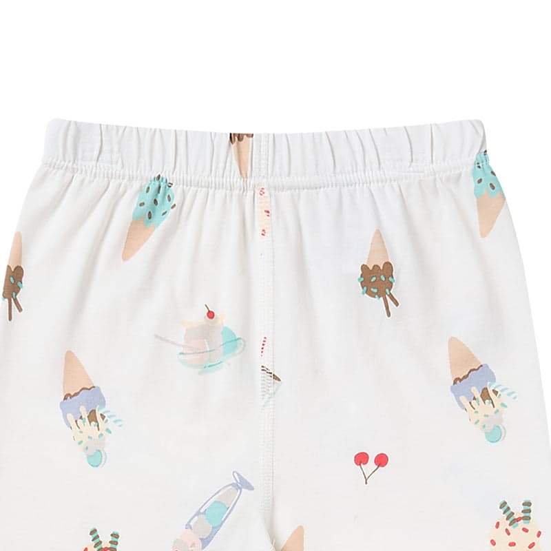 Nest Designs Bamboo Jersey Two-Piece Long-Sleeve Baby Pajamas in white with ice cream prints.