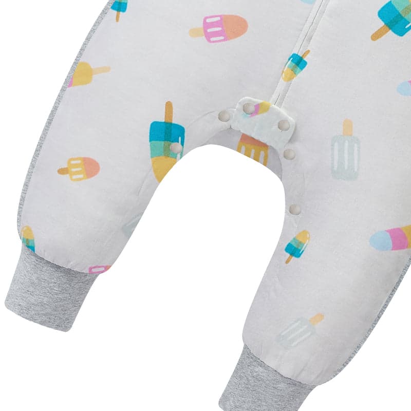 Nest Designs bamboo long-sleeve footed sleep bag in white with colorful popsicle print, 1.0 Tog