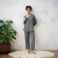 Nest Designs Bamboo Nest Bump Women's Knit Henley Nursing PJ Set Charcoal