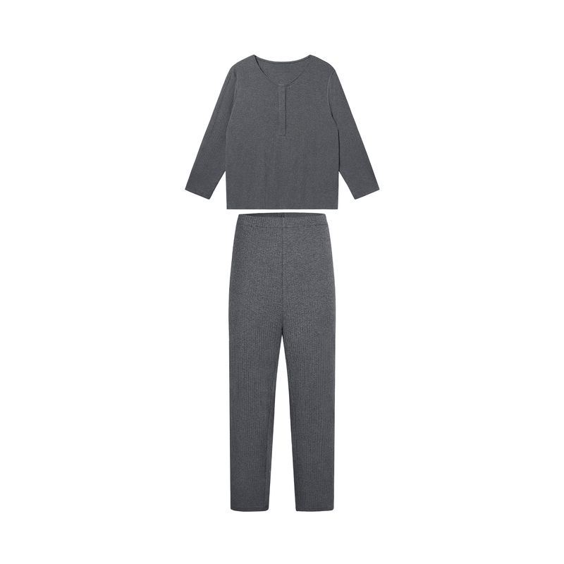 Nest Designs Bamboo Nest Bump Women's Knit Henley Nursing PJ Set in Grey