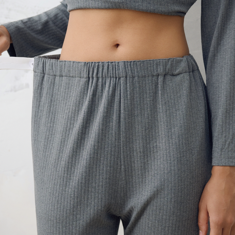 Nest Designs Bamboo Nest Bump Women's Knit Henley Nursing PJ Set in Grey ribbed knit