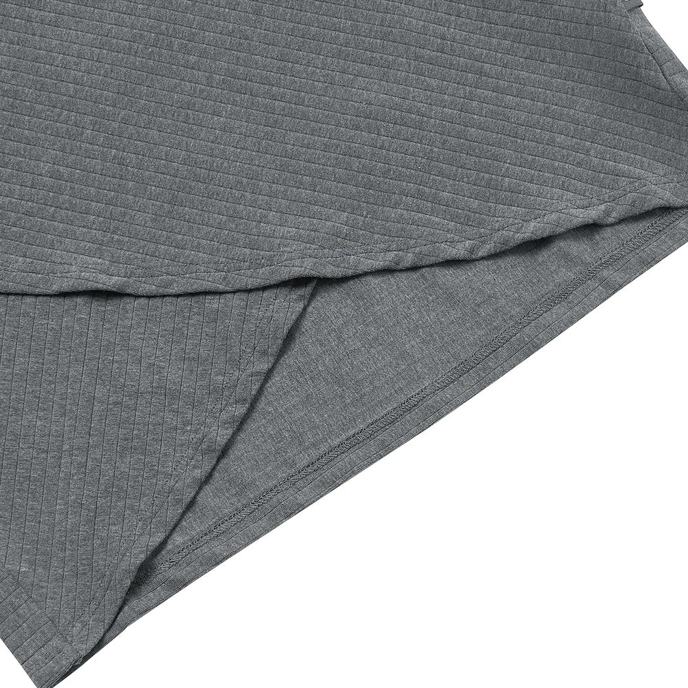 Gray bamboo-knit nursing top for women with ribbed texture and V-neck
