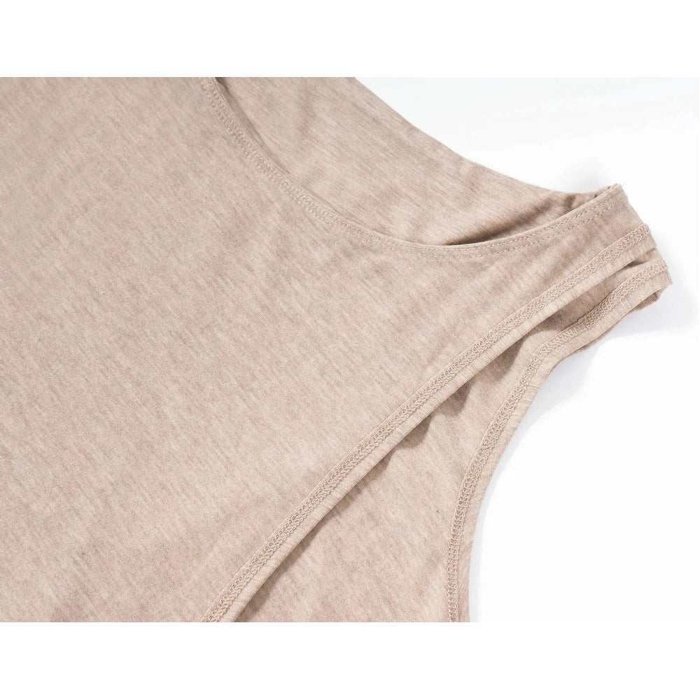Nest Designs bamboo nursing tank top in warm taupe; sleeveless with visible seam stitching.