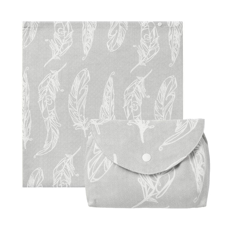 Nest Designs Bamboo Nursing Cover with coordinating gray feather-print panel set, laid flat to highlight soft bamboo fabric.