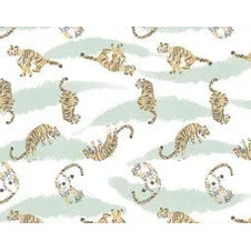 Nest Designs Bamboo Pima Sleeveless Button Down Onesie Jungle Stripes pattern, tiger-print fabric laid flat