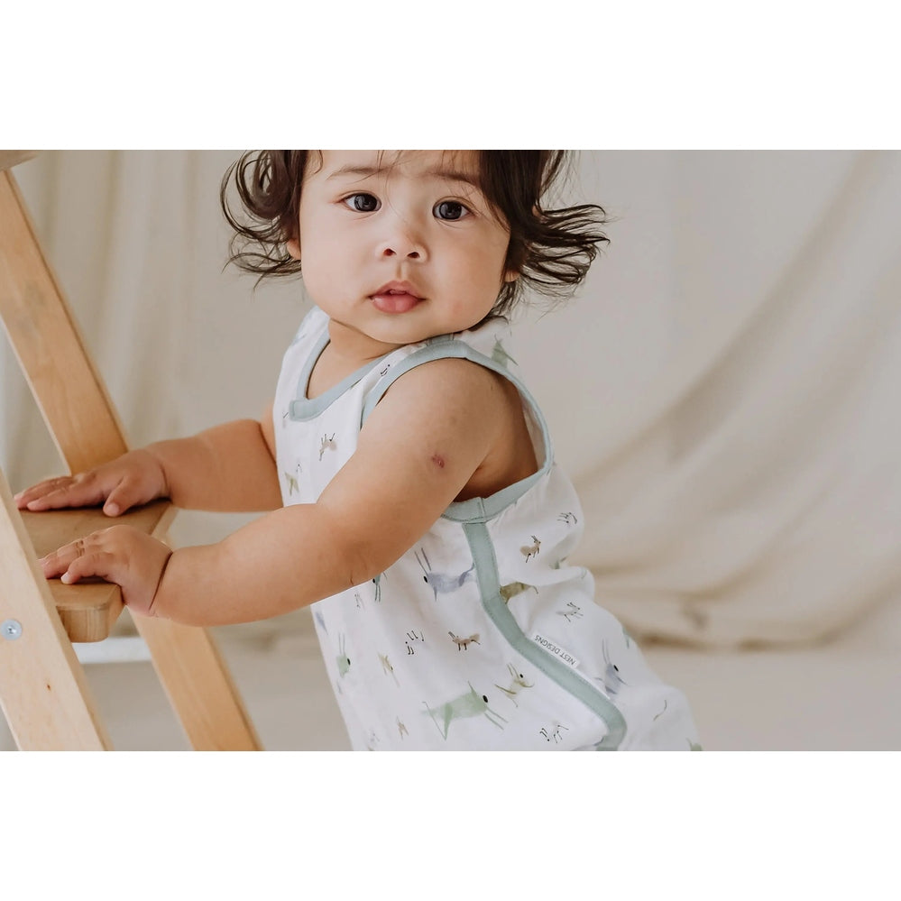 Nest Designs Bamboo Pima Sleeveless Button Down Onesie The Ant & The Grasshopper
