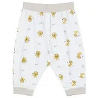 Nest Designs Bamboo Short Sleeve Play Set Lion & Mouse pants laid flat, with gray cuffs and yellow print