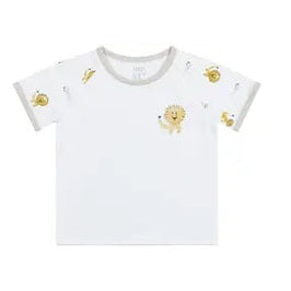 Nest Designs Bamboo Short Sleeve Play Set Lion & Mouse white tee with small lion graphics on chest and sleeves