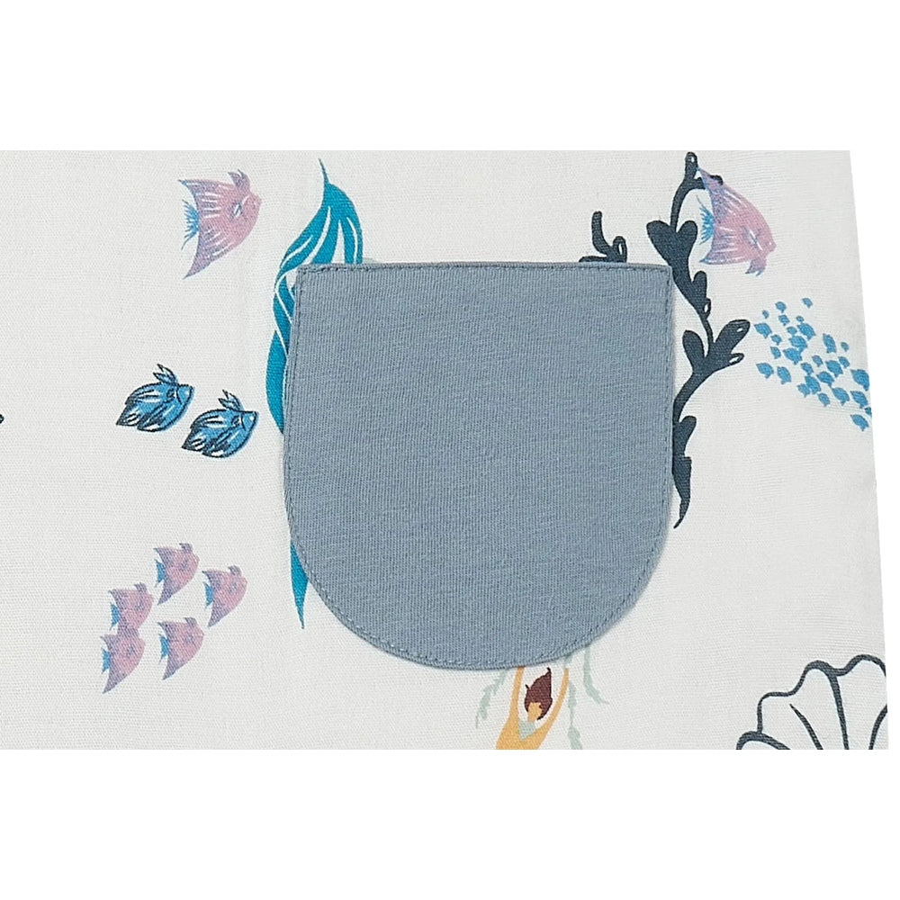 Nest Designs Bamboo Sleeveless Romper Splish Splash laid flat in light blue fabric.