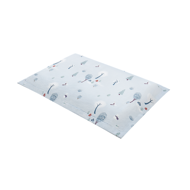 Nest Designs Bamboo Toddler Pillowcase Snowy Snuggles in Light Blue with snowy forest pattern