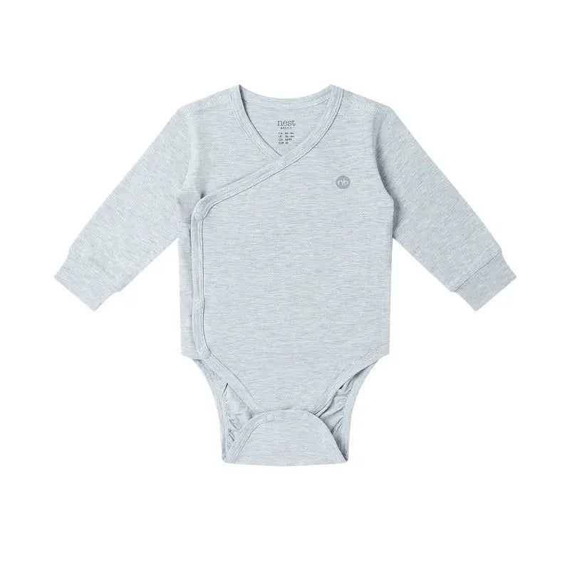 Nest Designs Basics Bamboo Cotton Long Sleeve Kimono Onesie Grey Dawn