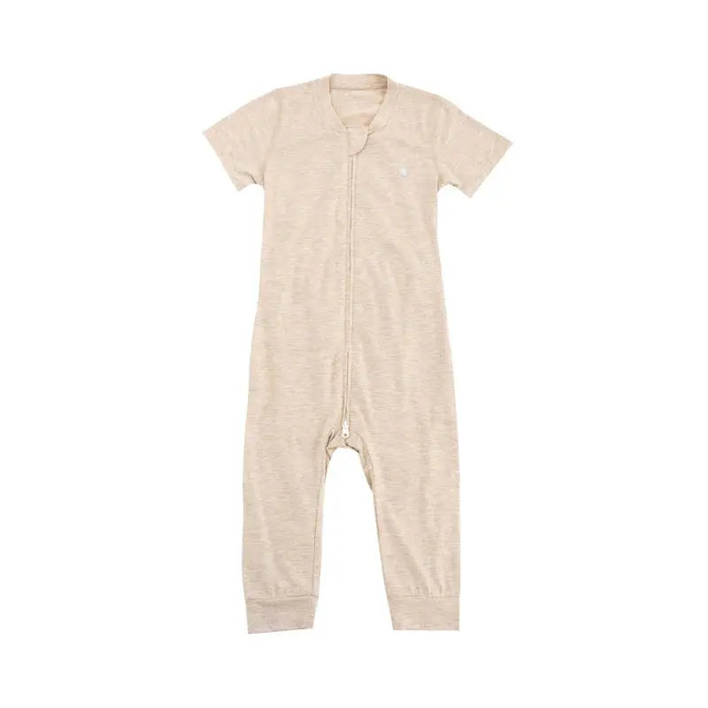 Nest Designs Basics Bamboo Cotton Short Sleeve Drop Bottom Romper Warm Taupe