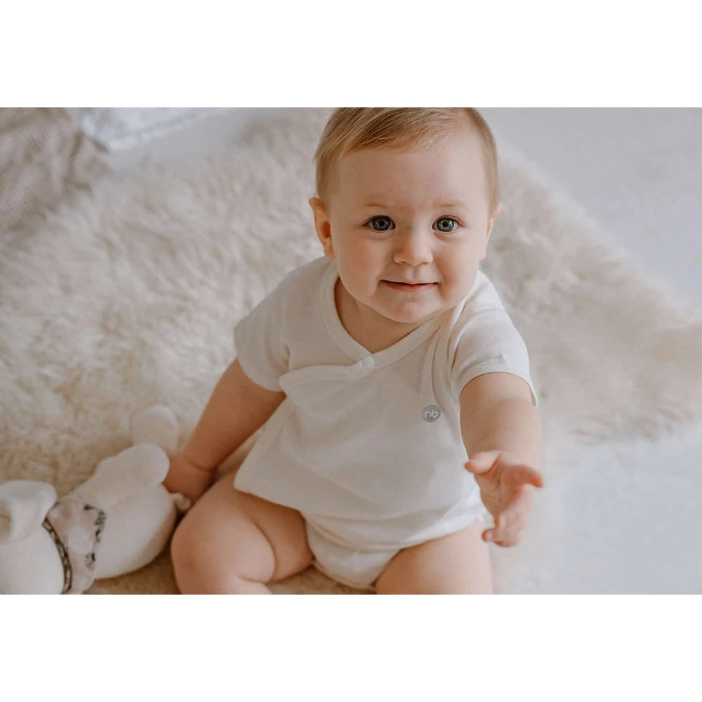 Nest Designs Basics Organic Cotton Ribbed Kimono Short Sleeve Onesie (3 Pack) White Basics Organ