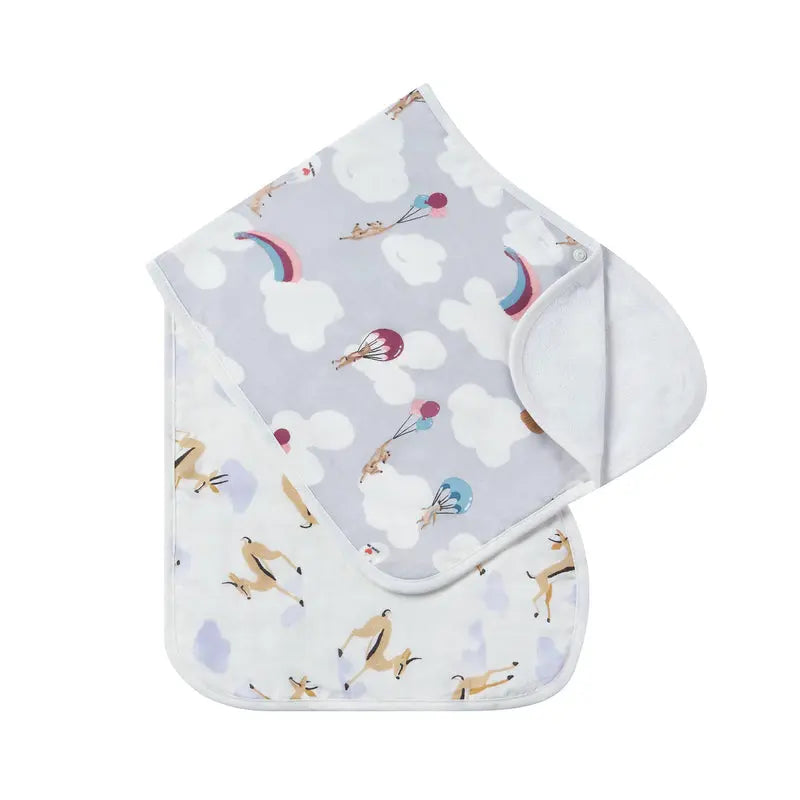Nest Designs Burp'N Bib 2-pack baby burp cloths with lavender cloud and parachute print, soft terry reverse