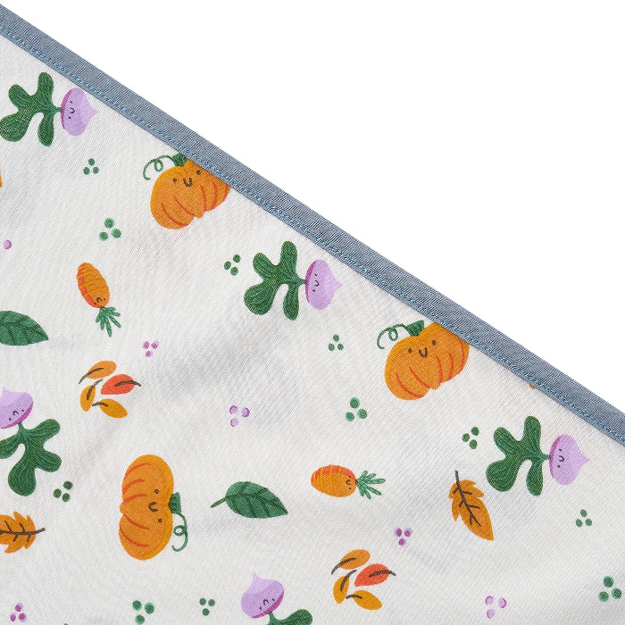 Nest Designs cotton waterproof baby change pad, small Harvest Time print with pumpkins and leaves, denim edge