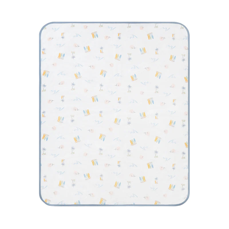 Nest Designs Surf Camp cotton waterproof change pad with blue trim for baby diapering