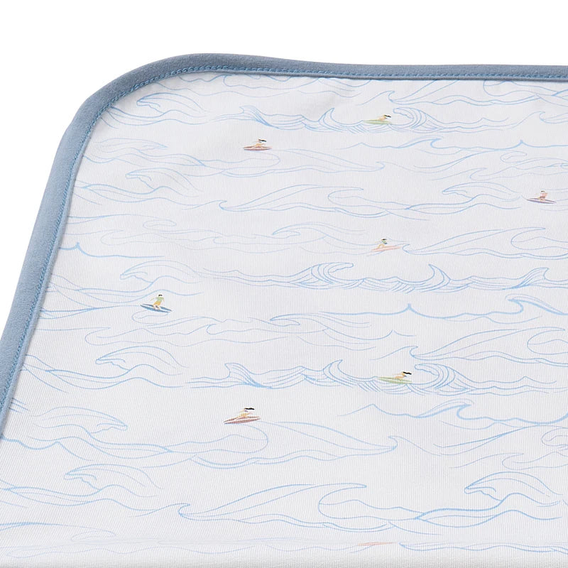 Nest Designs cotton waterproof change pad in Surf Camp pattern with blue edging