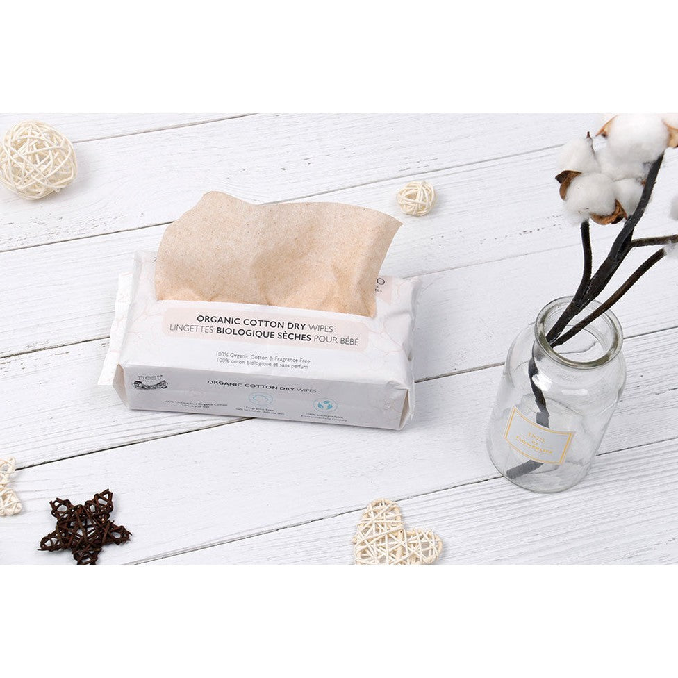 Nest Designs Organic Cotton Dry Baby Wipes, 80 pcs in white packaging