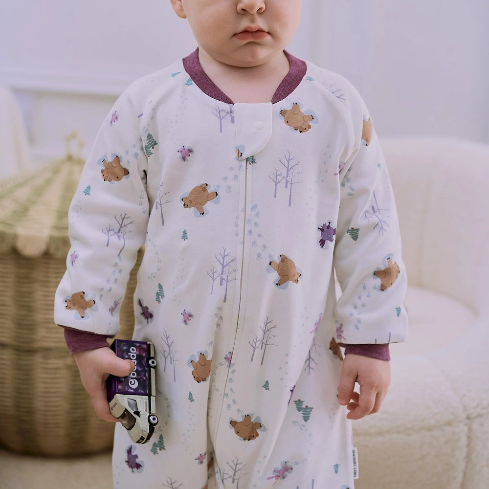 Nest Designs Organic Cotton Long Sleeve Footed Sleep Bag 1.0 Tog Snow Angels