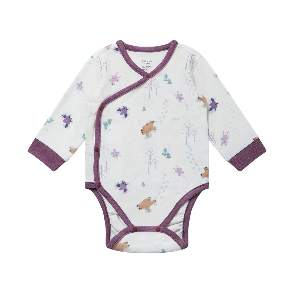 Nest Designs Organic Cotton Long Sleeve Kimono Onesie Snow Angels