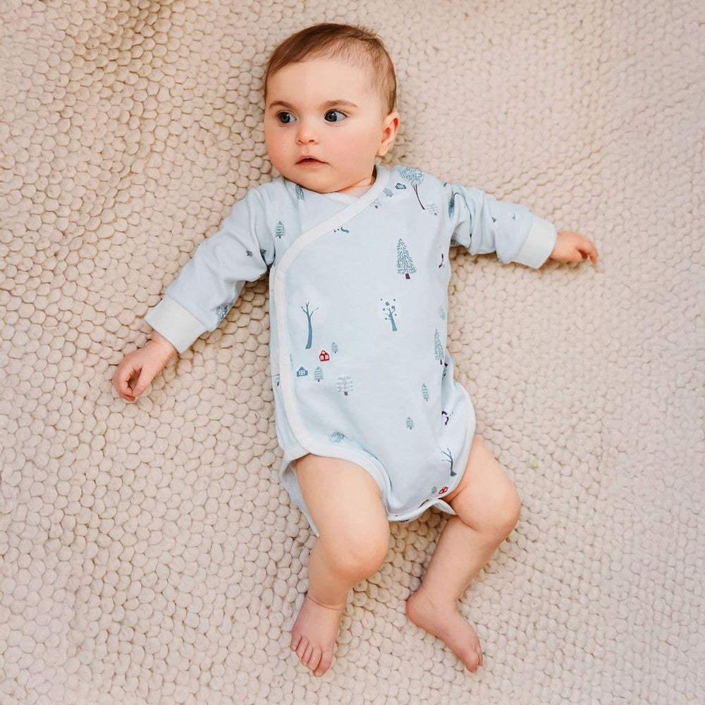 Nest Designs Organic Cotton Long Sleeve Kimono Onesie Snowy Snuggles