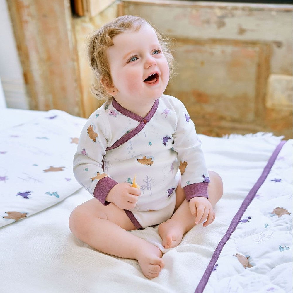 Nest Designs Organic Cotton Long Sleeve Kimono Onesie Snow Angels