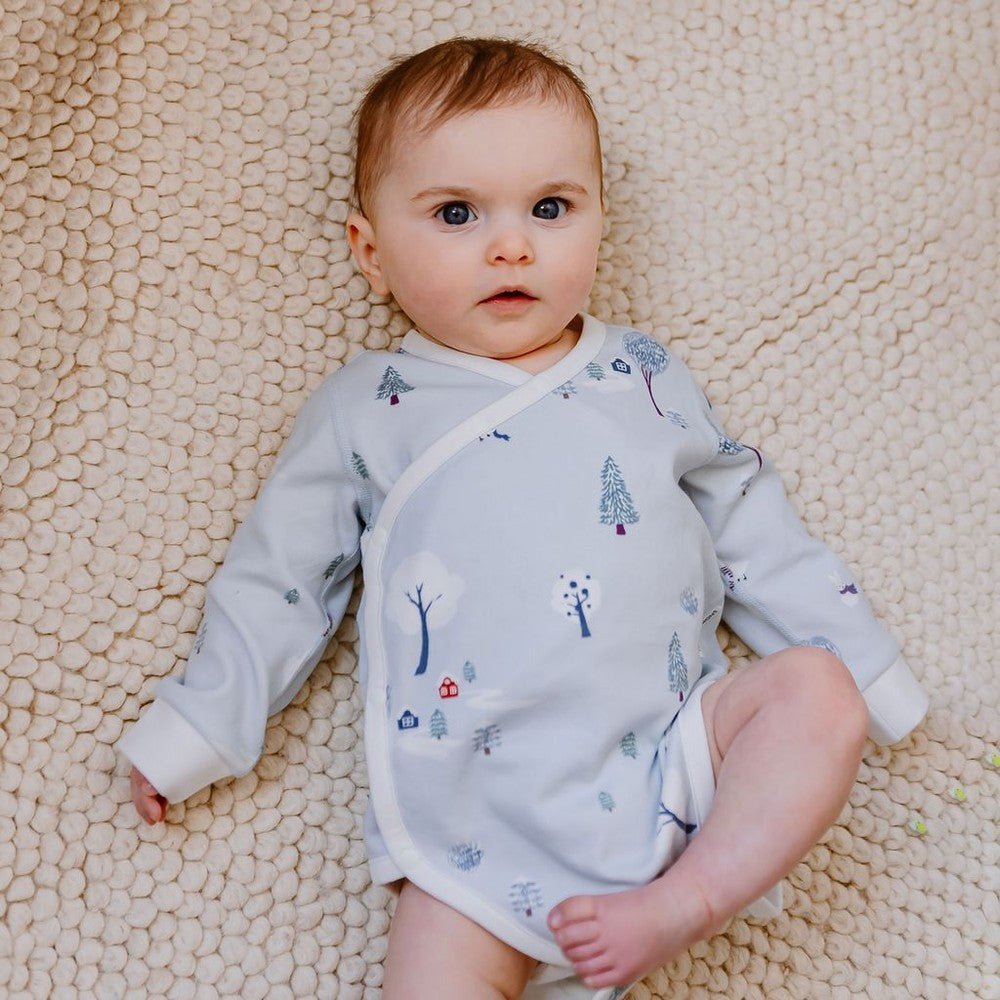 Nest Designs Organic Cotton Long Sleeve Kimono Onesie Snowy Snuggles
