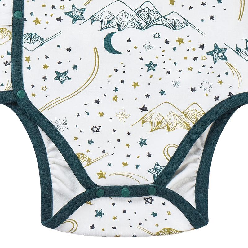 Nest Designs Organic Cotton Long Sleeve Kimono Onesie-Stars White