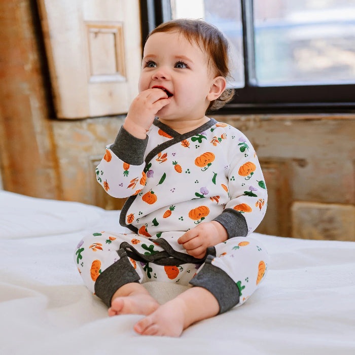 Nest Designs Organic Cotton Long Sleeve Kimono Romper Squish Squash