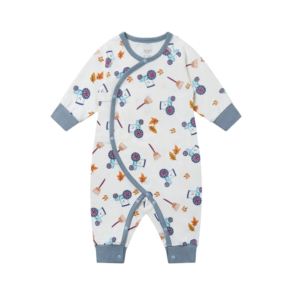 Nest Designs Organic Cotton Long Sleeve Kimono Romper On The Farm