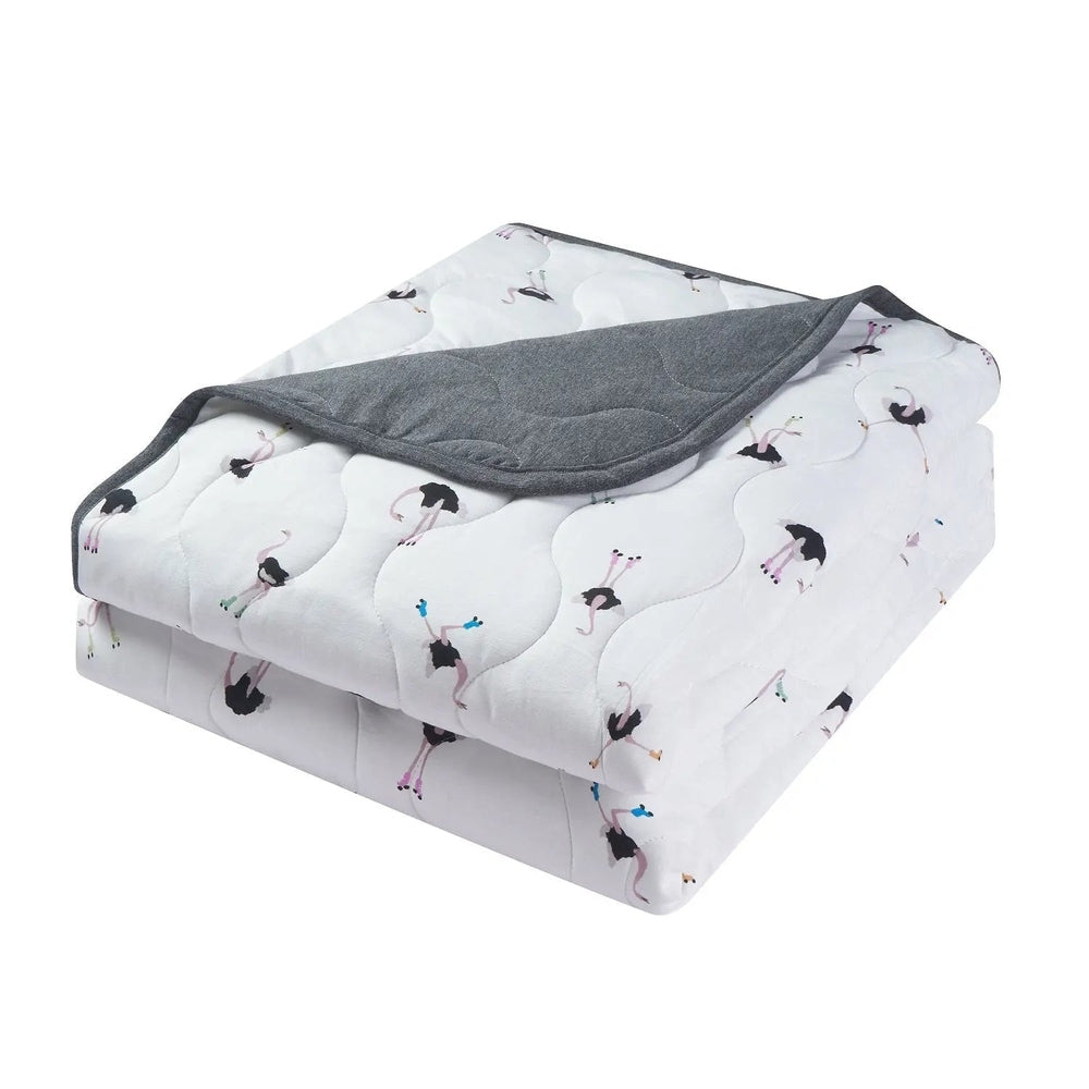 Nest Designs Quilted Bamboo Jersey Winter Blanket, white dancer motif, gray reverse, large 3.2 tog, folded