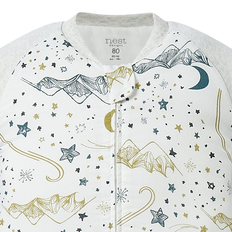 Nest Designs Raglan Bamboo Long Sleeve Footed Sleep Bag 2.5 Tog Stars White