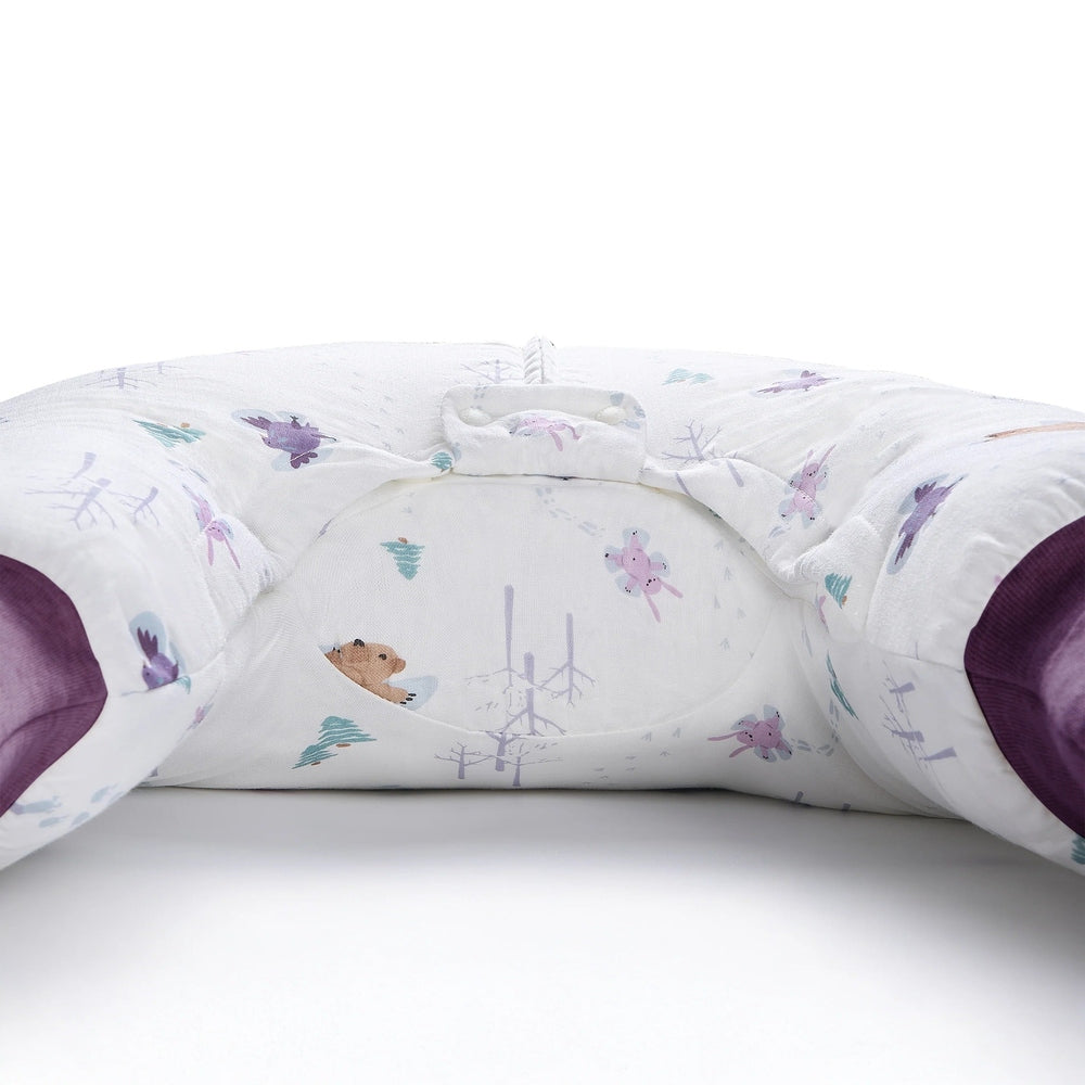 Nest Designs Raglan Bamboo Long Sleeve Footed Sleep Bag 2.5 Tog Snowy Angels, white with pastel angels, footed design laid flat.