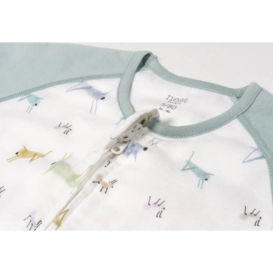 Nest Designs Raglan Bamboo Pima Short Sleeve Sleep Suit 0.6 Tog The Ant & The Grasshopper