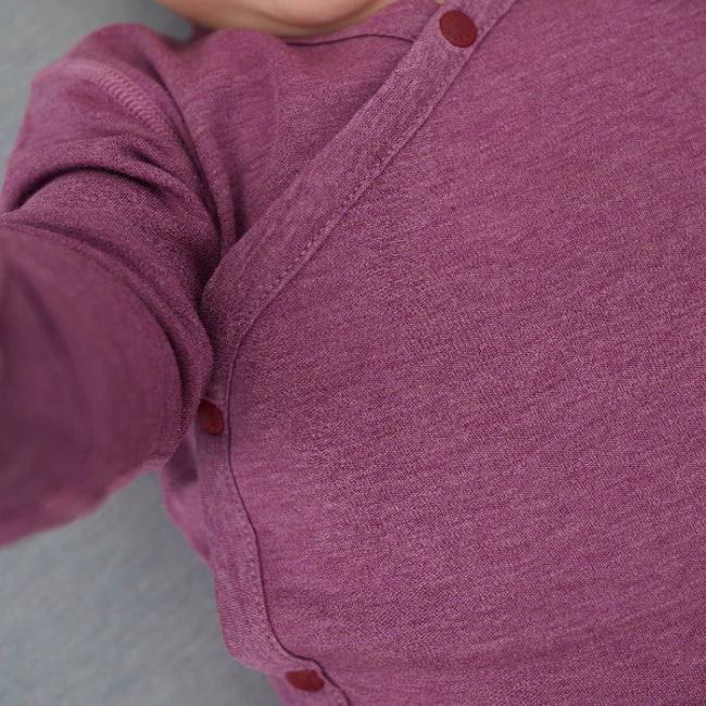 Nest Designs Tanboocel long-sleeve kimono onesie, purple gumdrop, side-snap closure