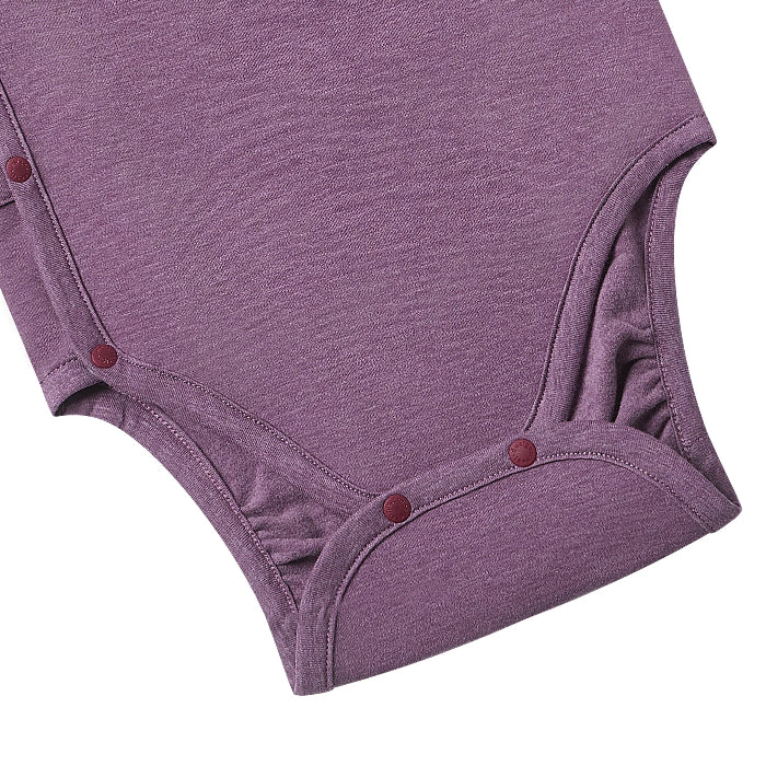 Nest Designs Tanboocel long-sleeve kimono onesie in purple gumdrop with snap-bottom closures
