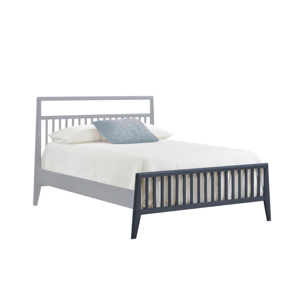 Nest Flexx Low Profile Footboard 54" gray-blue bed frame with slatted headboard and footboard supporting white bedding