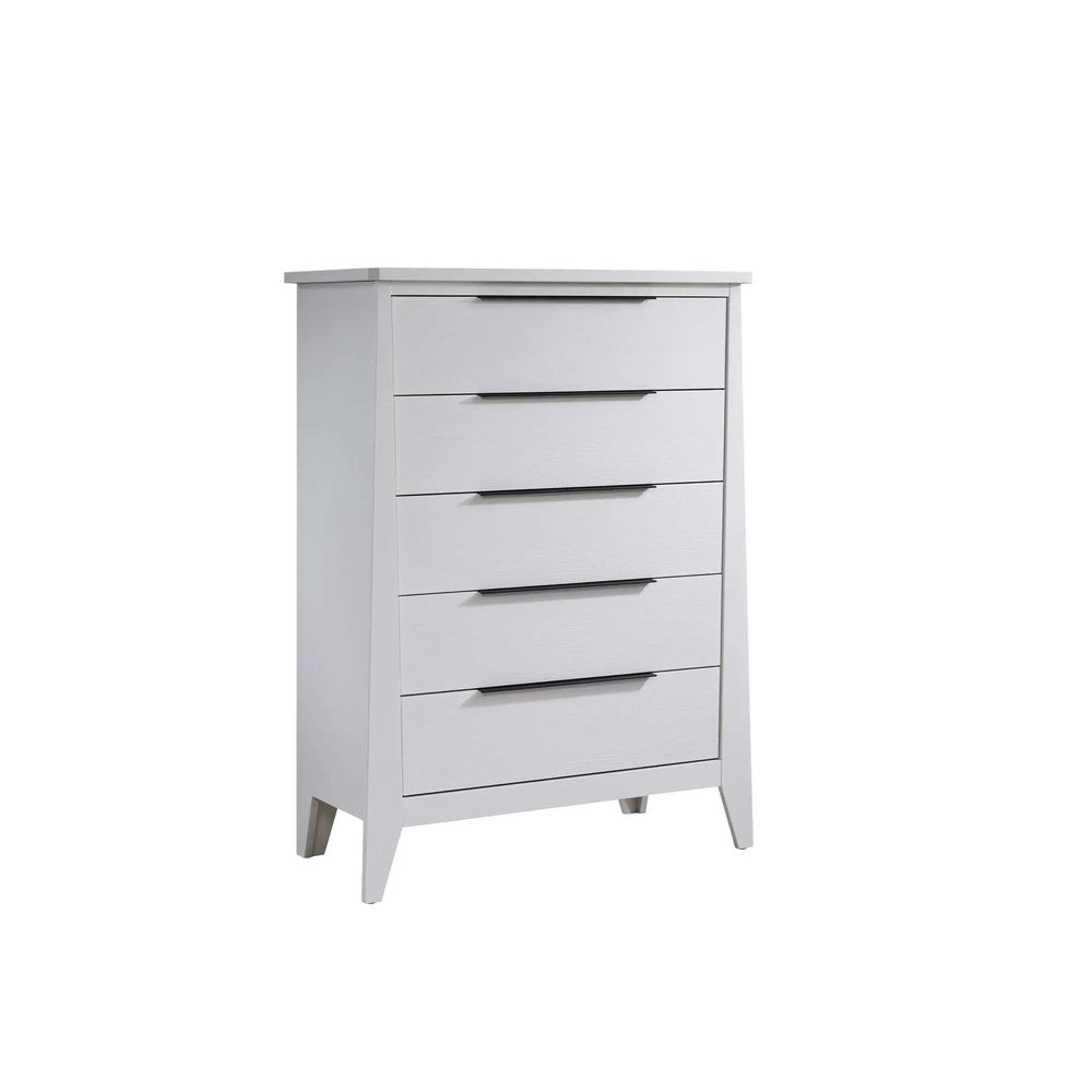 Nest Flexx Premium 5 Drawer Dresser in white finish, modern nursery storage with slim black handles.