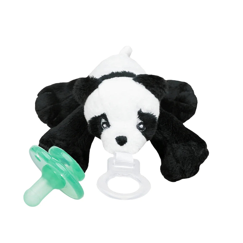 Nookums Paci-Plushies Paisley Panda pacifier plush with green silicone nipple