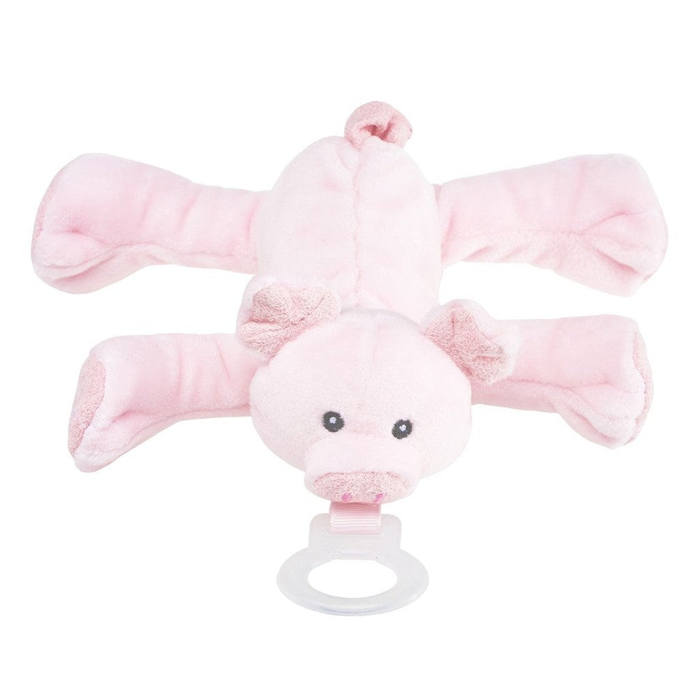 Nookums Paci-Plushies Pig Shakies soft pink pig plush pacifier holder with plastic ring clip
