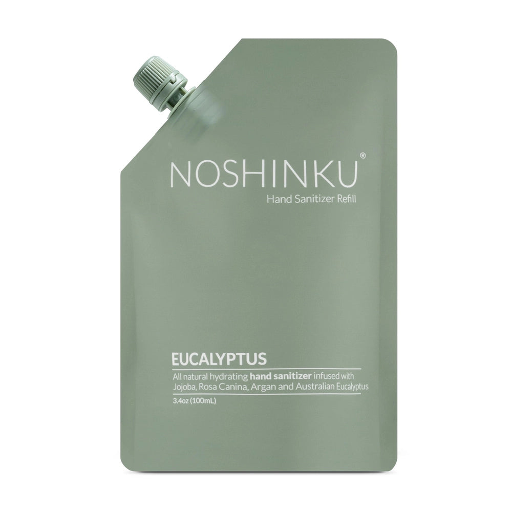 NOSHINKU eucalyptus hand sanitizer refill pouch, 3.4 oz, green plastic pouch