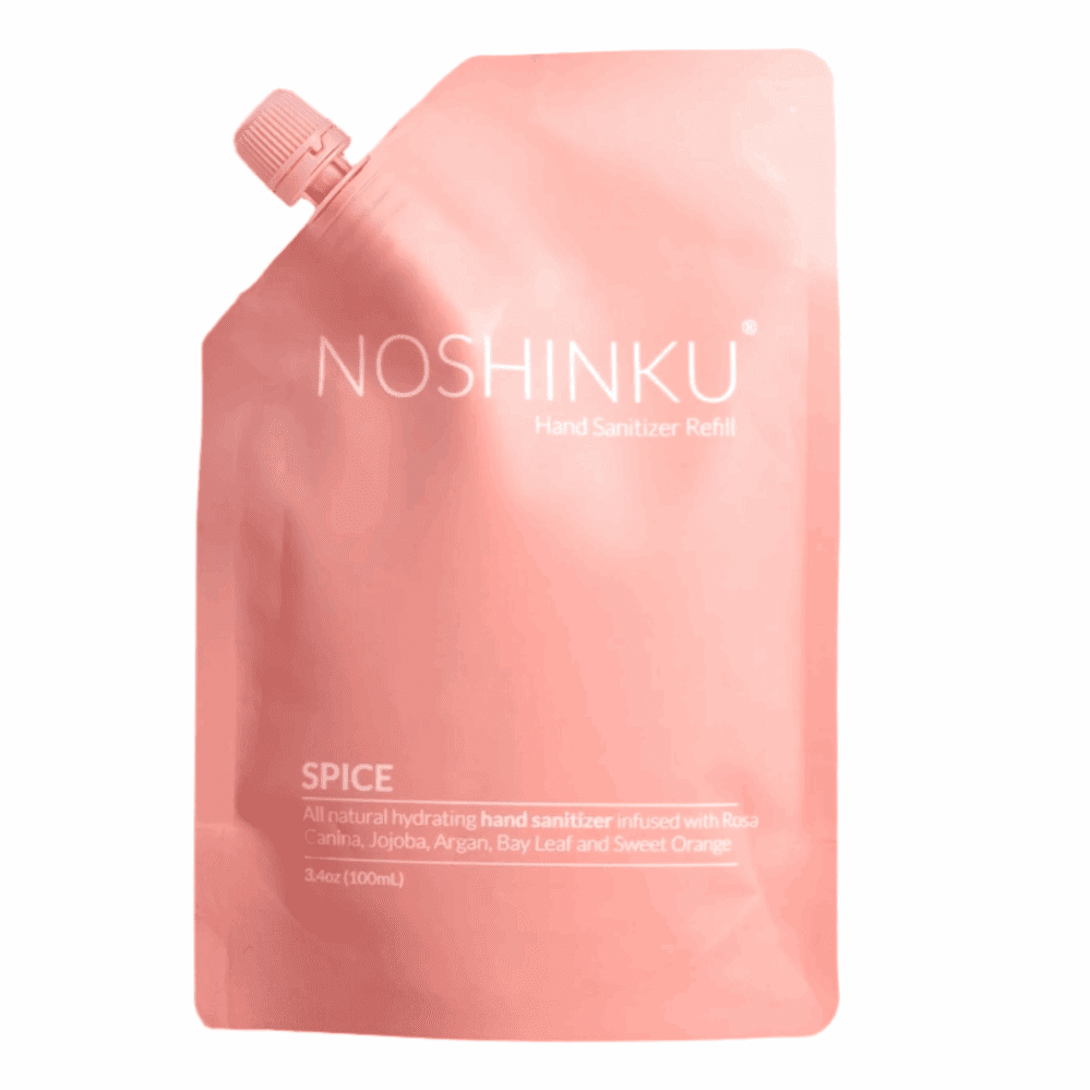 NOSHINKU hand sanitizer refill pouch, pink spice scent, 3.4 oz
