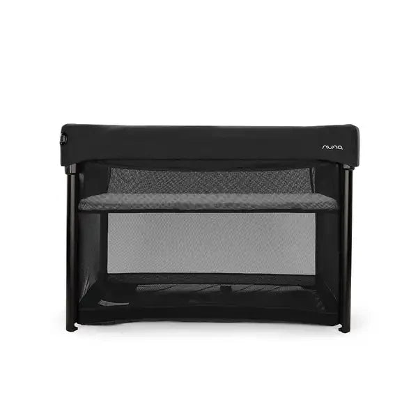 Nuna PAAL Compact Travel Playard in Caviar - front bassinet view