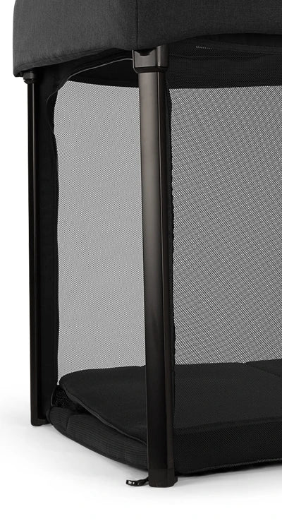 Nuna PAAL Compact Travel Playard in Caviar - zip-open side panel detail
