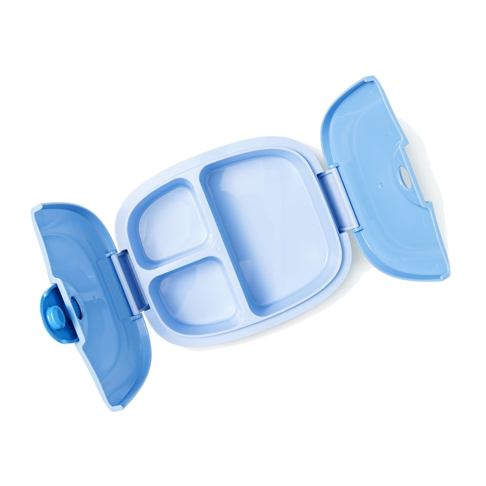 Nuumi lunch box by Baby EnRoute blue with stickers, three compartments and hinged lids