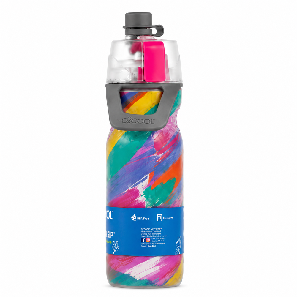 Colorful water bottle with a transparent cap on a white background