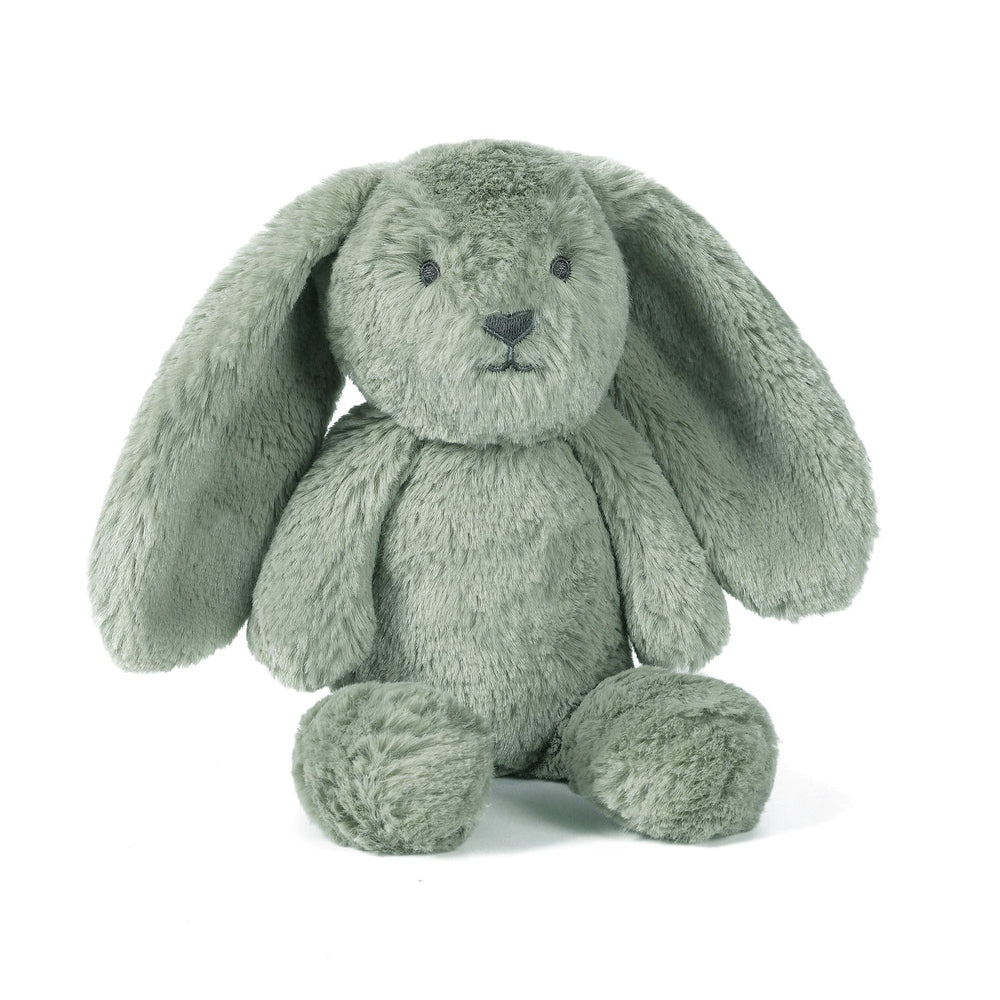 OB Designs Beau Bunny Sage plush rabbit toy, 10 inches, soft sage green fabric.