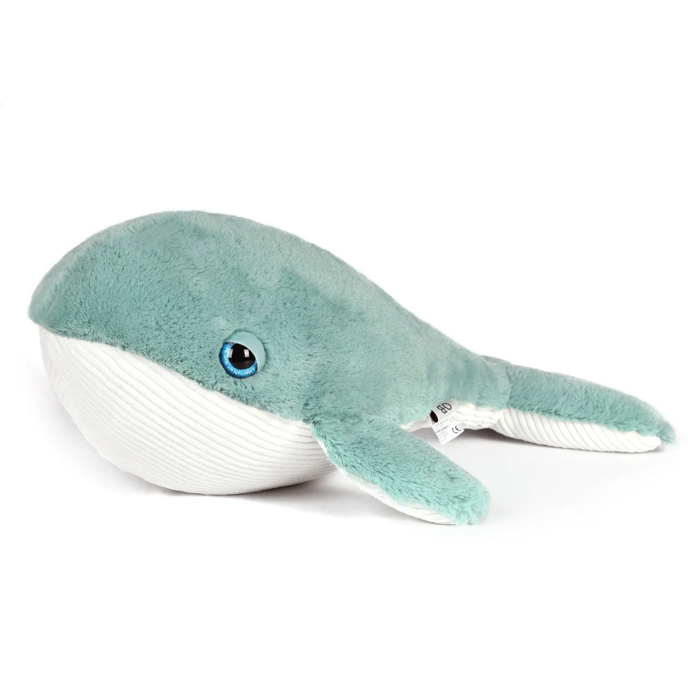 OB Designs Hurley Whale plush toy, teal body with blue eye, 20.5in long