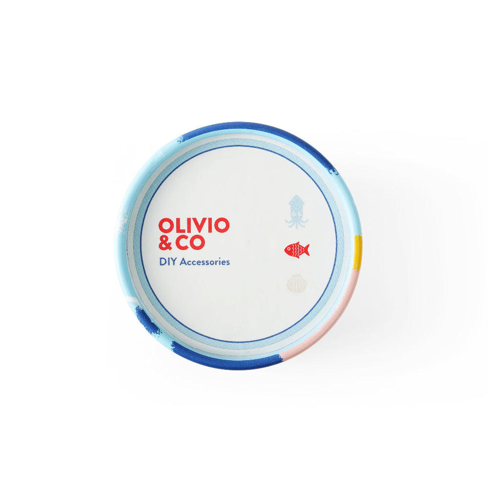 Eyewear chain Ocean Series by Olivio & Co with blue pastel accents and logo branding