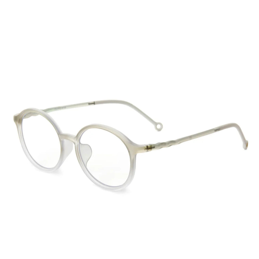 OLIVIO & CO Oval Screen Glasses Adult Tranquil Gray shown with translucent plastic, oval lenses.